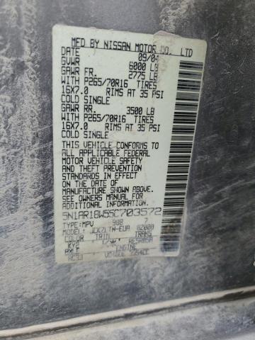 5N1AR18W55C703572 - 2005 NISSAN PATHFINDER LE GRAY photo 12
