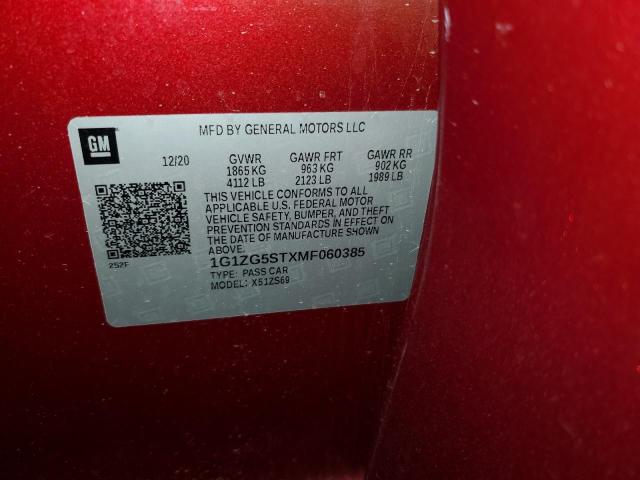 1G1ZG5STXMF060385 - 2021 CHEVROLET MALIBU RS BURGUNDY photo 13