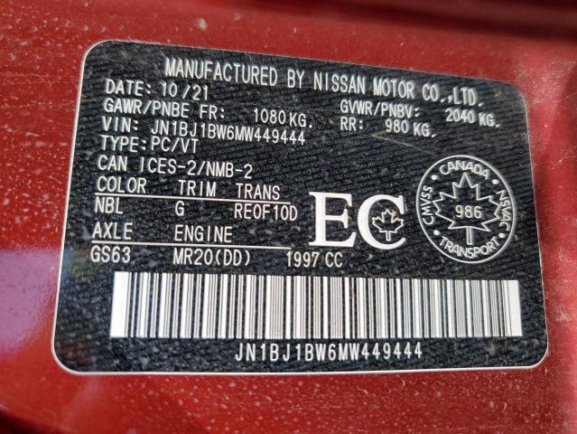 JN1BJ1BW6MW449444 - 2021 NISSAN QASHQAI SV RED photo 13