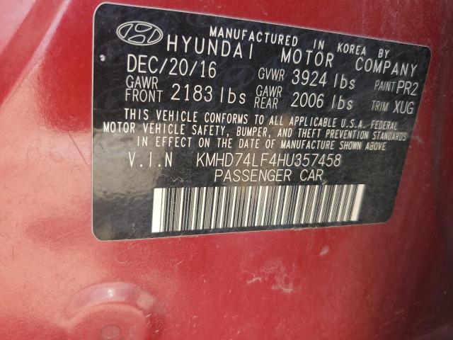 KMHD74LF4HU357458 - 2017 HYUNDAI ELANTRA SE RED photo 12