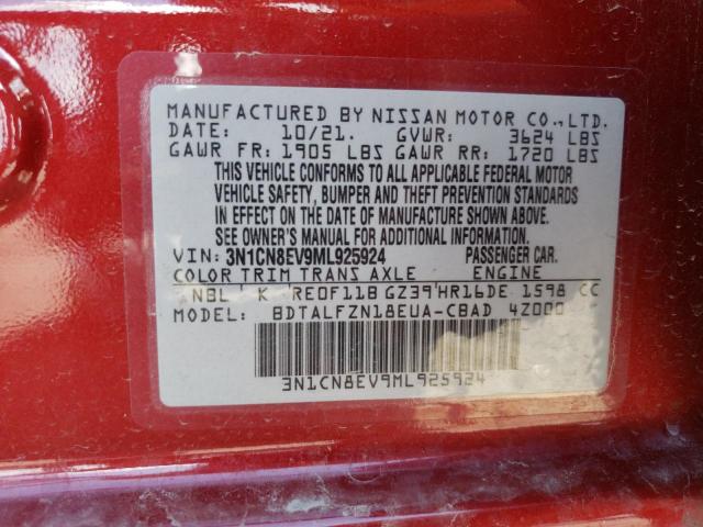 3N1CN8EV9ML925924 - 2021 NISSAN VERSA SV RED photo 10