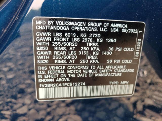 1V2BR2CA1PC512274 - 2023 VOLKSWAGEN ATLAS SEL BLUE photo 13