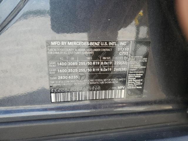 4JGBB8GB2BA679478 - 2011 MERCEDES-BENZ ML 350 4MATIC GRAY photo 13