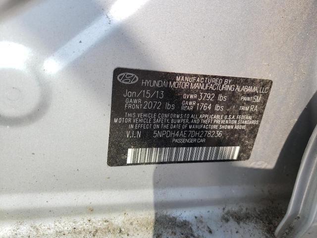 5NPDH4AE7DH278236 - 2013 HYUNDAI ELANTRA GLS SILVER photo 10