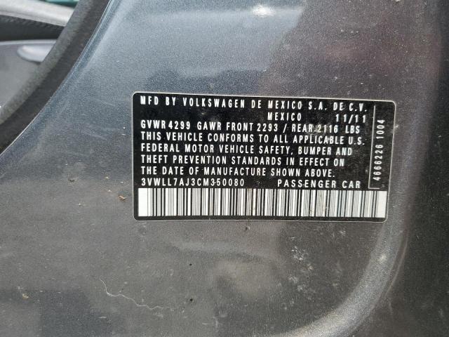 3VWLL7AJ3CM350080 - 2012 VOLKSWAGEN JETTA TDI Szary zdjęcie 12