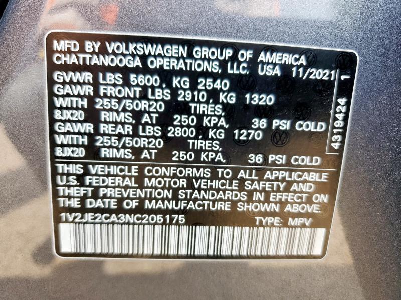 1V2JE2CA3NC205175 - 2022 VOLKSWAGEN ATLAS CROS SE GRAY photo 13