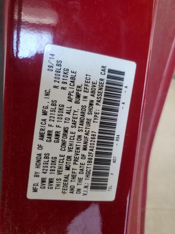 1HGCT1B82FA002687 - 2015 HONDA ACCORD EXL RED photo 12