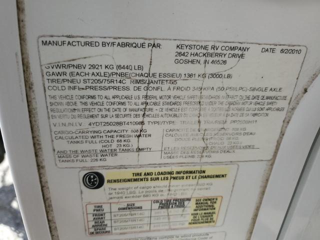 4YDT25028BT410985 - 2011 KEYSTONE PASSPORT WHITE photo 10