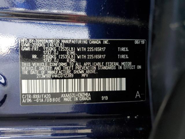 2T3W1RFV4KC012389 - 2019 TOYOTA RAV4 XLE 蓝色 照片 13
