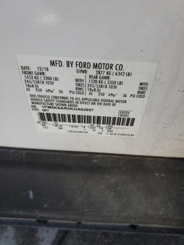 1FM5K8AR5KGA62897 - 2019 FORD EXPLORER POLICE INTERCEPTOR WHITE photo 13