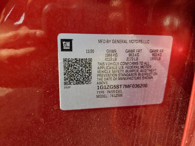 1G1ZG5ST7MF036206 - 2021 CHEVROLET MALIBU RS 红色 照片 12