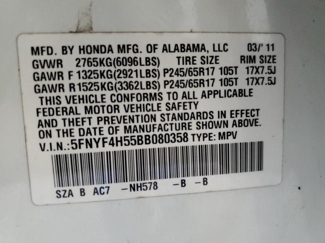 5FNYF4H55BB080358 - 2011 HONDA PILOT EXL WHITE photo 13