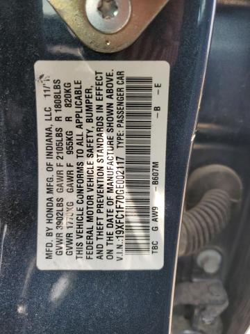 19XFC1F70GE002117 - 2016 HONDA CIVIC EXL ლურჯი ფოტო 12