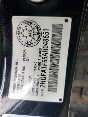 2HGFA1F65AH048651 - 2010 HONDA CIVIC LX-S შავი ფოტო 13
