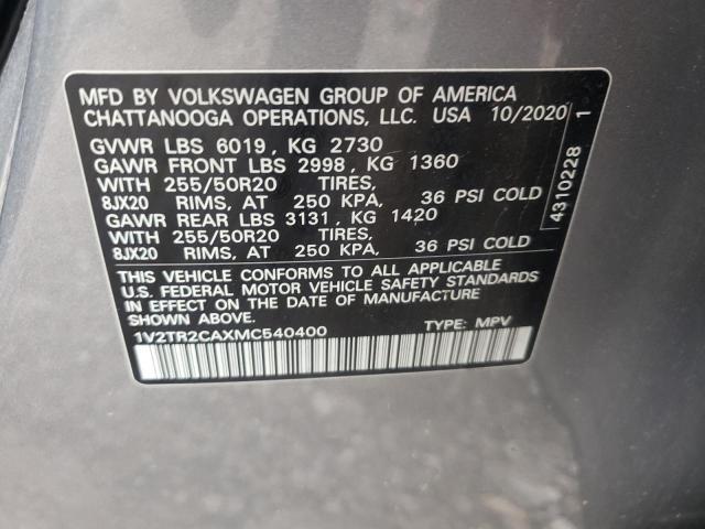 1V2TR2CAXMC540400 - 2021 VOLKSWAGEN ATLAS SEL PREMIUM GRAY photo 13