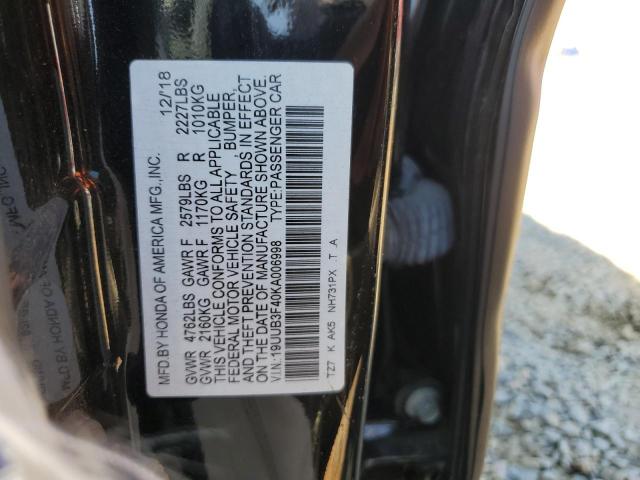 19UUB3F40KA006998 - 2019 ACURA TLX TECHNOLOGY BLACK photo 12