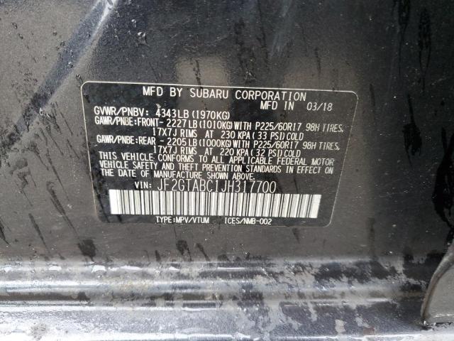 JF2GTABC1JH317700 - 2018 SUBARU CROSSTREK PREMIUM GRAY photo 13