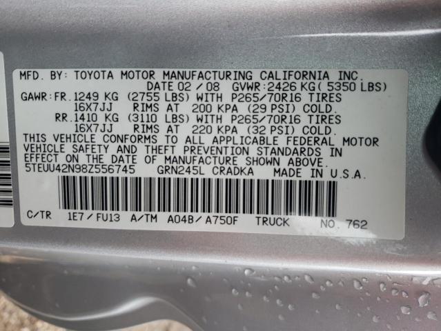 5TEUU42N98Z556745 - 2008 TOYOTA TACOMA ACCESS CAB SILVER photo 12