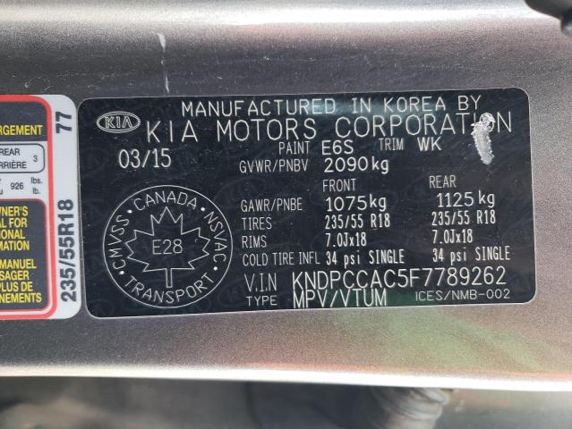 KNDPCCAC5F7789262 - 2015 KIA SPORTAGE EX SILVER photo 14