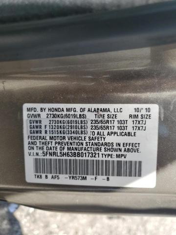 5FNRL5H63BB017321 - 2011 HONDA ODYSSEY EXL TAN photo 13