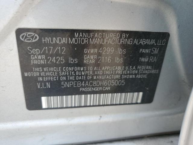 5NPEB4AC8DH605005 - 2013 HYUNDAI SONATA GLS SILVER photo 12