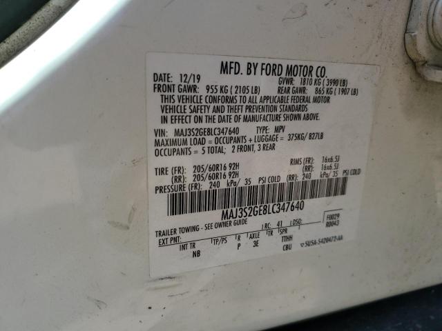 MAJ3S2GE8LC347640 - 2020 FORD ECOSPORT SE Ақ фото 12