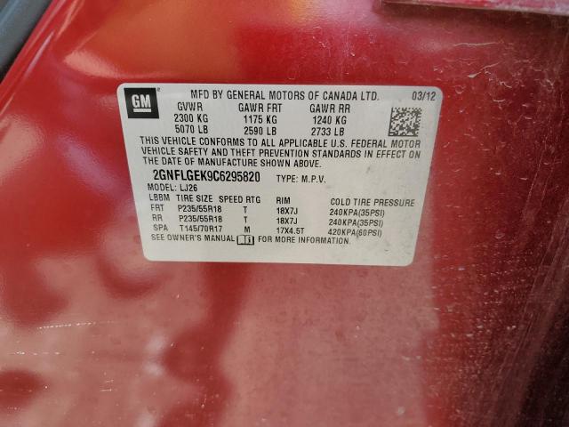 2GNFLGEK9C6295820 - 2012 CHEVROLET EQUINOX LTZ RED photo 12