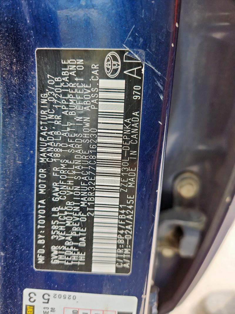 2T1BR32E77C816230 - 2007 TOYOTA COROLLA CE Blau Foto 13