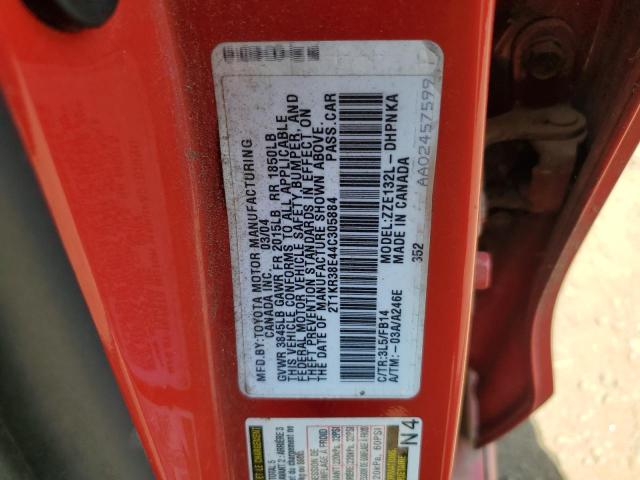 2T1KR38E44C305884 - 2004 TOYOTA COROLLA MA XR RED photo 12