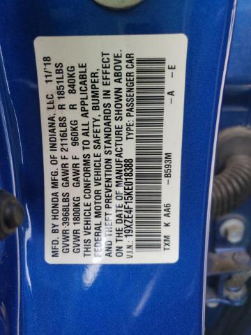 19XZE4F15KE018388 - 2019 HONDA INSIGHT LX BLUE photo 13