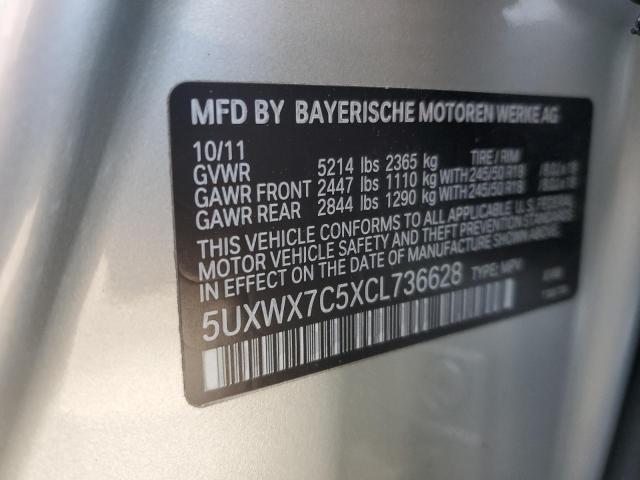 5UXWX7C5XCL736628 - 2012 BMW X3 XDRIVE35I SILVER photo 12