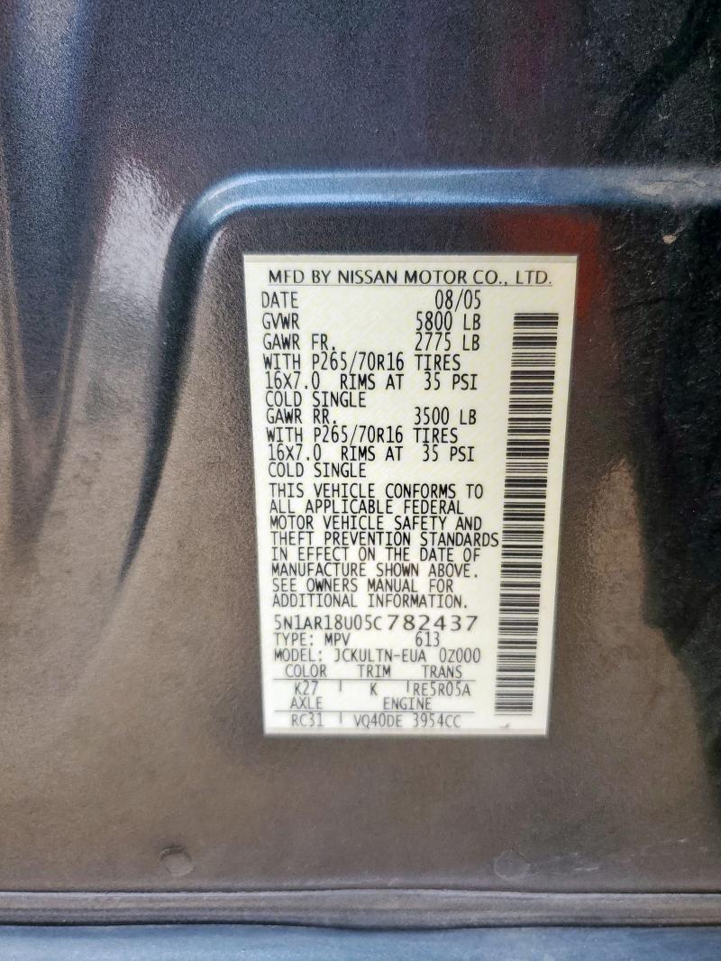 5N1AR18U05C782437 - 2005 NISSAN PATHFINDER LE GRAY photo 13