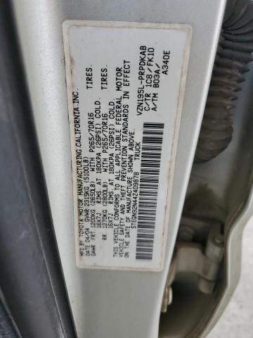 5TEGN92N44Z409878 - 2004 TOYOTA TACOMA DOUBLE CAB PRERUNNER SILVER photo 12