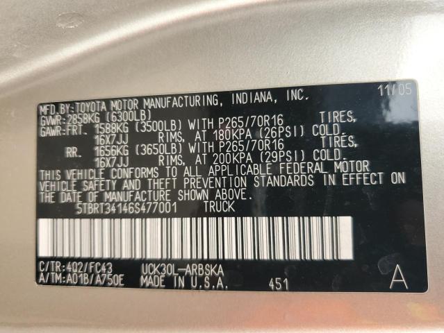 5TBRT34146S477001 - 2006 TOYOTA TUNDRA ACCESS CAB SR5 GOLD photo 12