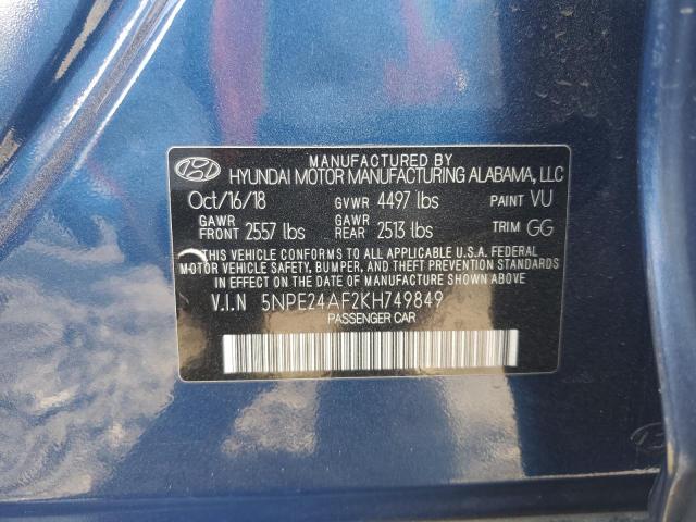 5NPE24AF2KH749849 - 2019 HYUNDAI SONATA SE 蓝色 照片 12