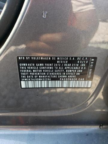 3VW2K7AJ5DM432294 - 2013 VOLKSWAGEN JETTA BASE 灰色 照片 12