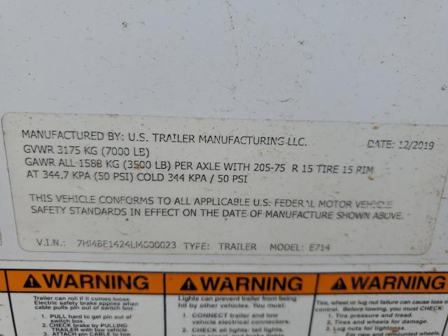 7HMBE1424LM000023 - 2019 UTILITY TRAILER WHITE photo 10