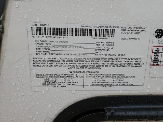 4YDT23923LK415011 - 2020 KEYSTONE PASSPORT 白色 照片 10