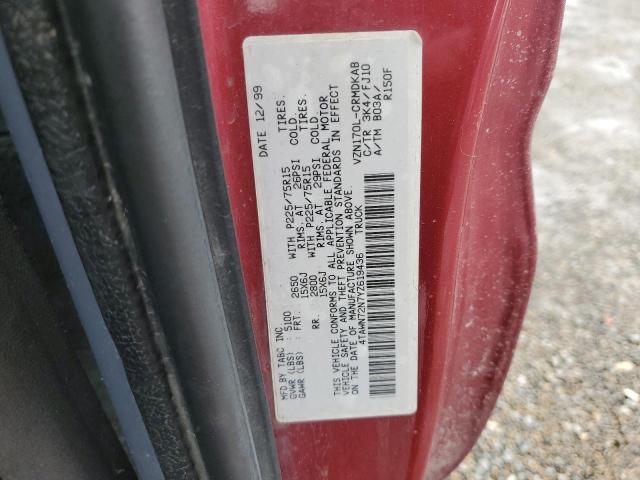 4TAWN72N7YZ619436 - 2000 TOYOTA TACOMA XTRACAB RED photo 12