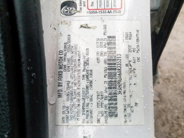 3FAHP0JA6AR335213 - 2010 FORD FUSION SEL  photo 10