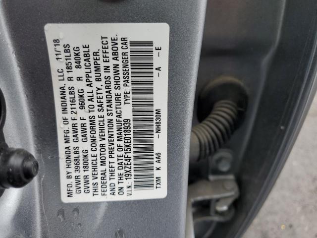 19XZE4F15KE018939 - 2019 HONDA INSIGHT LX SILVER photo 13