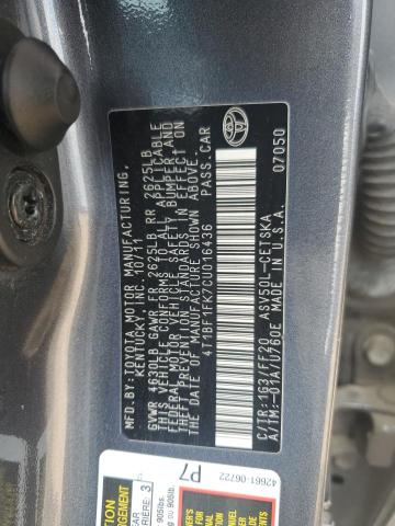 4T1BF1FK7CU016436 - 2012 TOYOTA CAMRY BASE Grau Foto 12