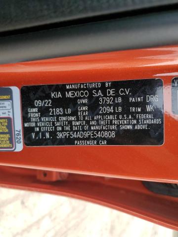 3KPF54AD9PE540808 - 2023 KIA FORTE GT LINE ORANGE photo 12