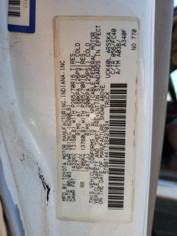 5TBBT44173S427034 - 2003 TOYOTA TUNDRA ACCESS CAB SR5 WHITE photo 13