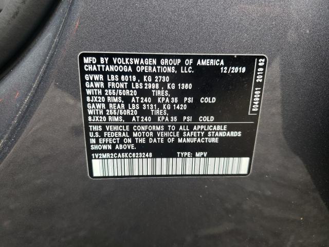 1V2MR2CA5KC623248 - 2019 VOLKSWAGEN ATLAS SEL GRAY photo 13