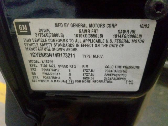 1GYEK63N14R173211 - 2004 CADILLAC ESCALADE LUXURY  photo 10