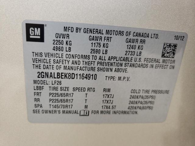 2GNALBEK8D1164910 - 2013 CHEVROLET EQUINOX LS BEIGE photo 13