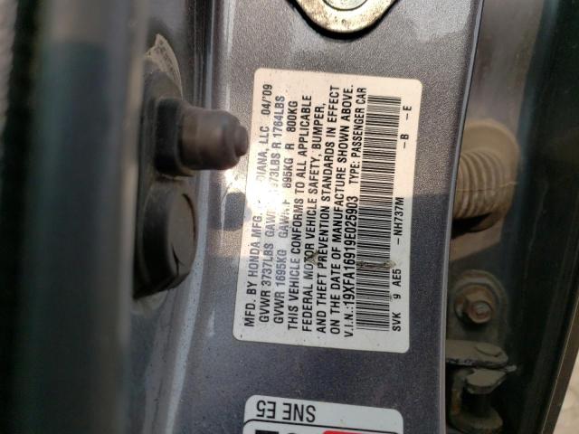 19XFA16919E025903 - 2009 HONDA CIVIC EXL GRAY photo 12