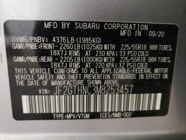 JF2GTHNC3M8253457 - 2021 SUBARU CROSSTREK LIMITED SILVER photo 13