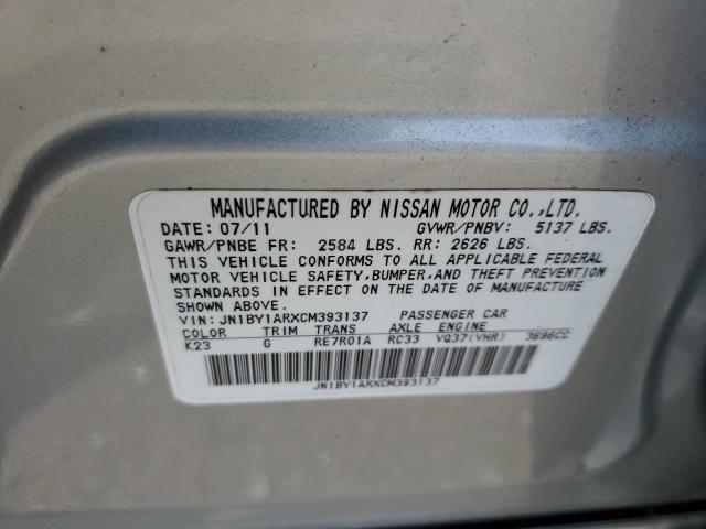 JN1BY1ARXCM393137 - 2012 INFINITI M37 X SILVER photo 12